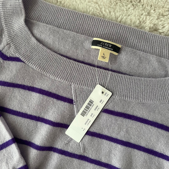 NWT Women's J.Crew Cashmere Crew Neck Sweater Size L Lavender Purple Stripes - Picture 2 of 5